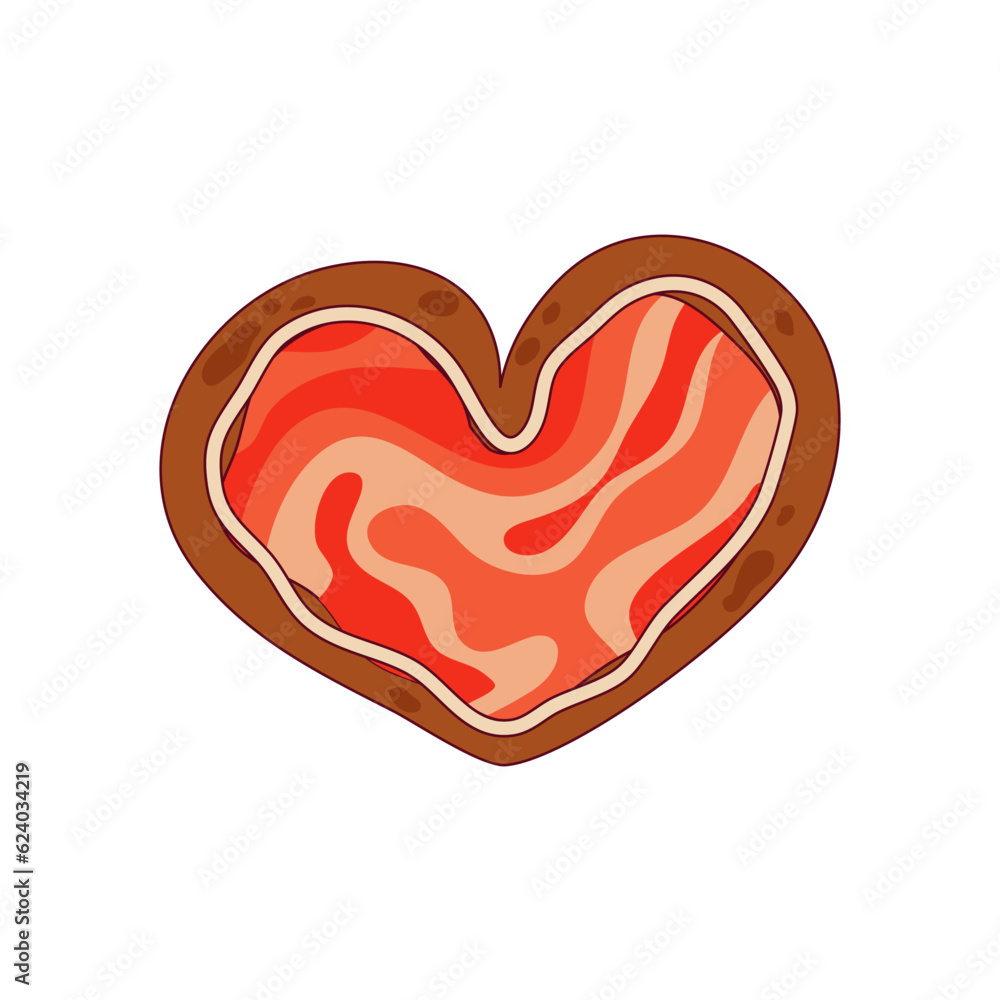 Retro Christmas gingerbread heart. Groovy christmas gingerbread with filling. Funny xmas groovy cookie for comic design. Retro cartoon vector illustration Retro Christmas gingerbread heart. Groovy christmas gingerbread with filling. Funny xmas groovy cookie for comic design. Retro cartoon vector illustration