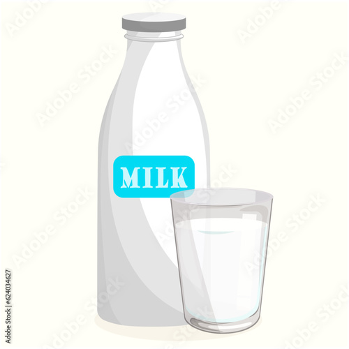 Milk in glass bottle and glass