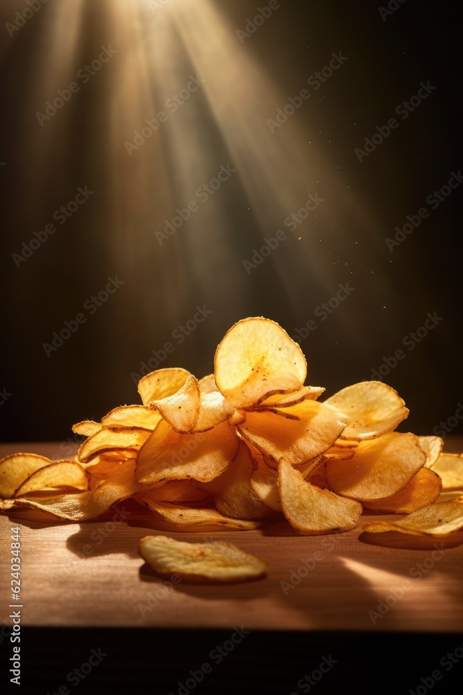 Potato chips, lightness and thinness. Generative AI Potato chips, lightness and thinness. Generative AI