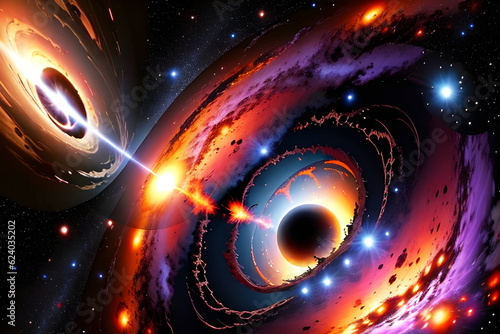 Beautiful black hole in burning space. Generative AI
