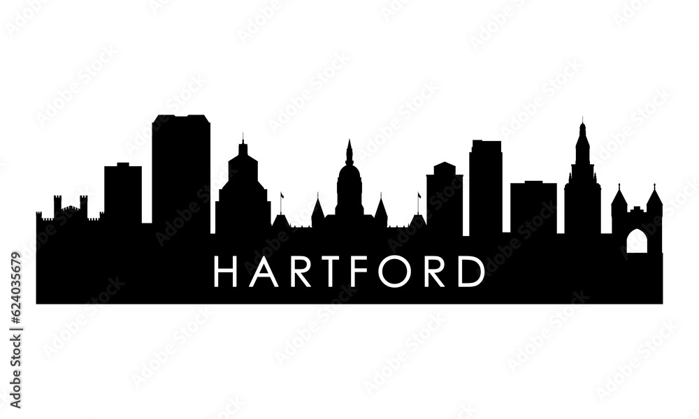 Fototapeta premium Hartford skyline silhouette. Black Hartford city design isolated on white background.