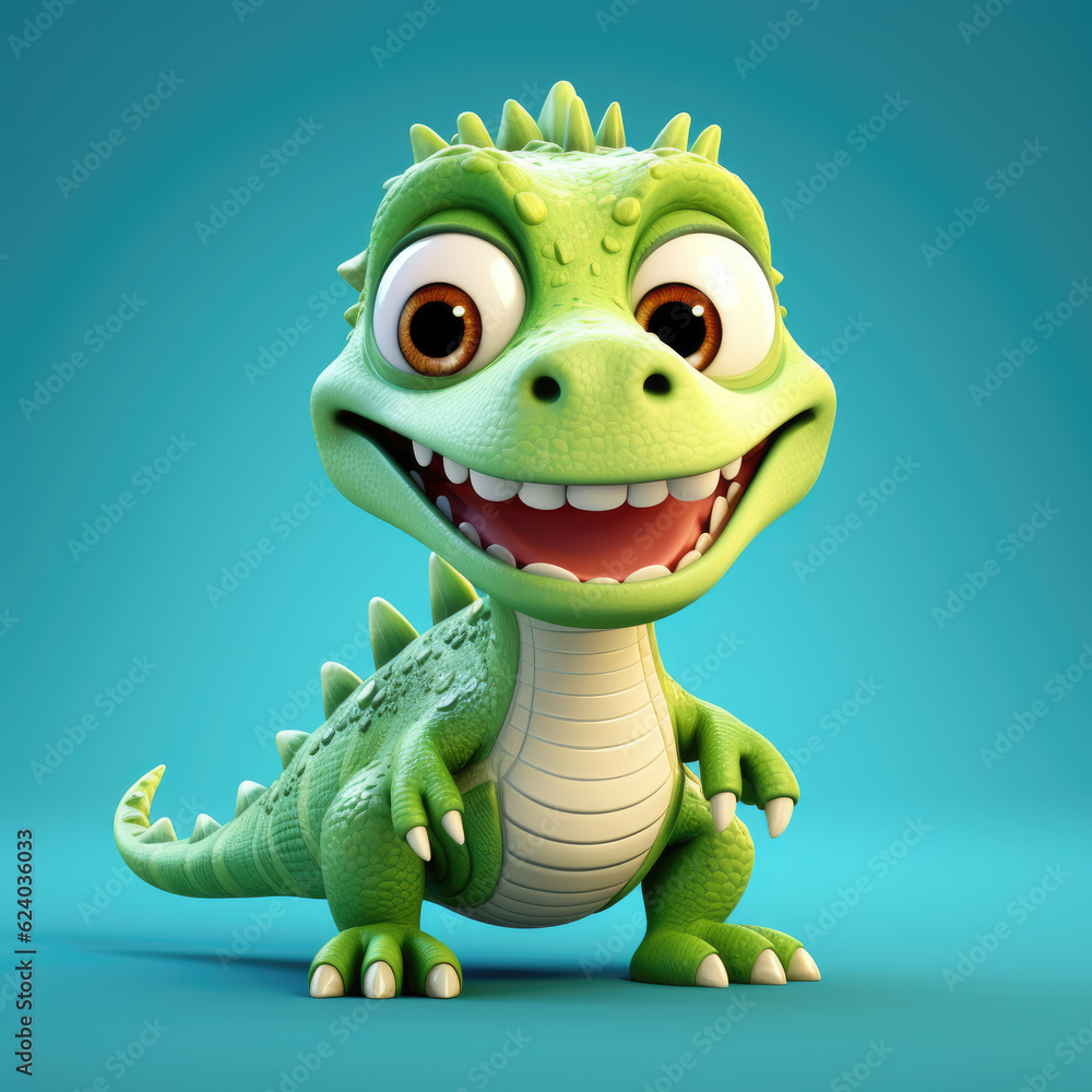 Fototapeta premium Cute Cheetah, 3d cartoon, big eyes, friendly, solid background, minimalistic