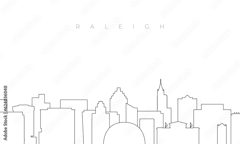 Outline Raleigh skyline. Trendy template with Raleigh buildings and landmarks in line style. Stock vector design.