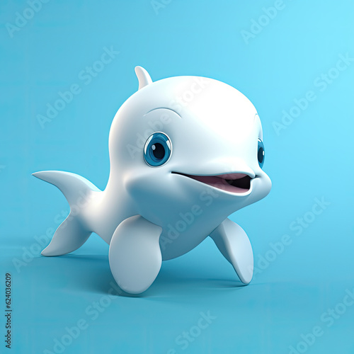 Cute Dolphin  3d cartoon  big eyes  friendly  solid background  minimalistic