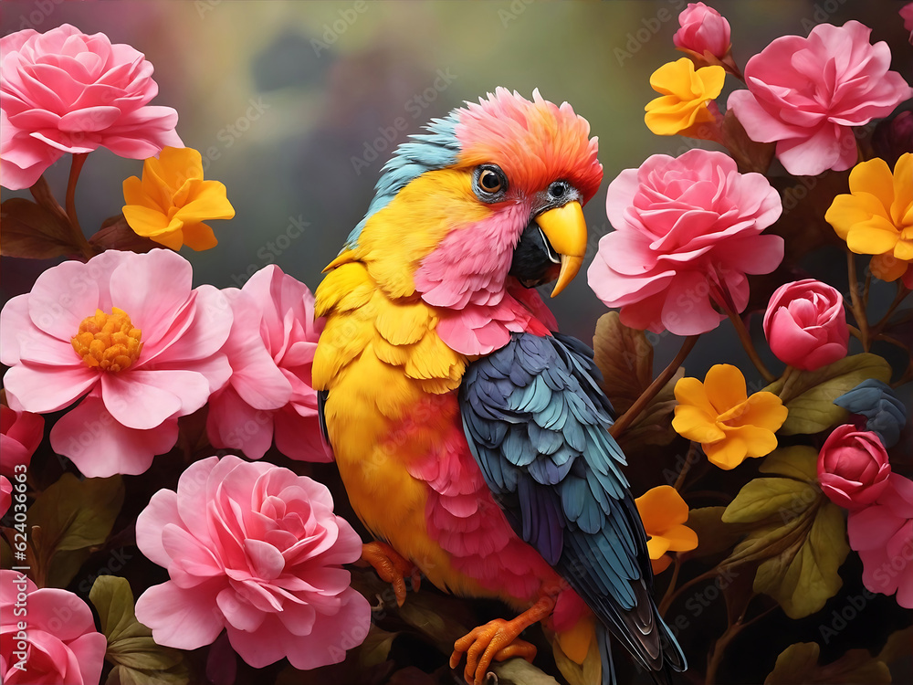 Ara parrot colorful  background. Illustration AI Generative