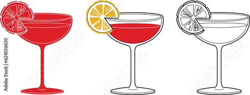 Alcohol drinks line art illustration. Vector illustration Cosmopolitan cocktail