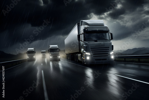 trucks driving on highway. Generative AI.
