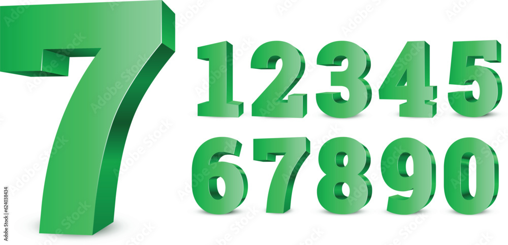 Green 3d numbers. Symbol set. Vector illustration Green 3d numbers. Symbol set. Vector illustration