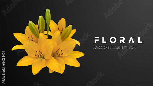 Yellow lily flower bouquet isolated. Vector illustration eps 10. Vector illustration of yellow lilies.