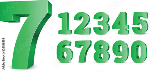 Green 3d numbers. Symbol set. Vector illustration