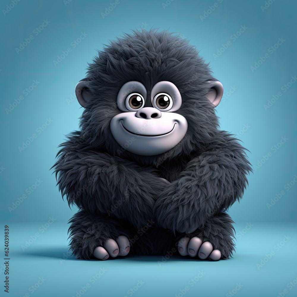 Cute Gorilla, 3d cartoon, big eyes, friendly, solid background, minimalistic Cute Gorilla, 3d cartoon, big eyes, friendly, solid background, minimalistic