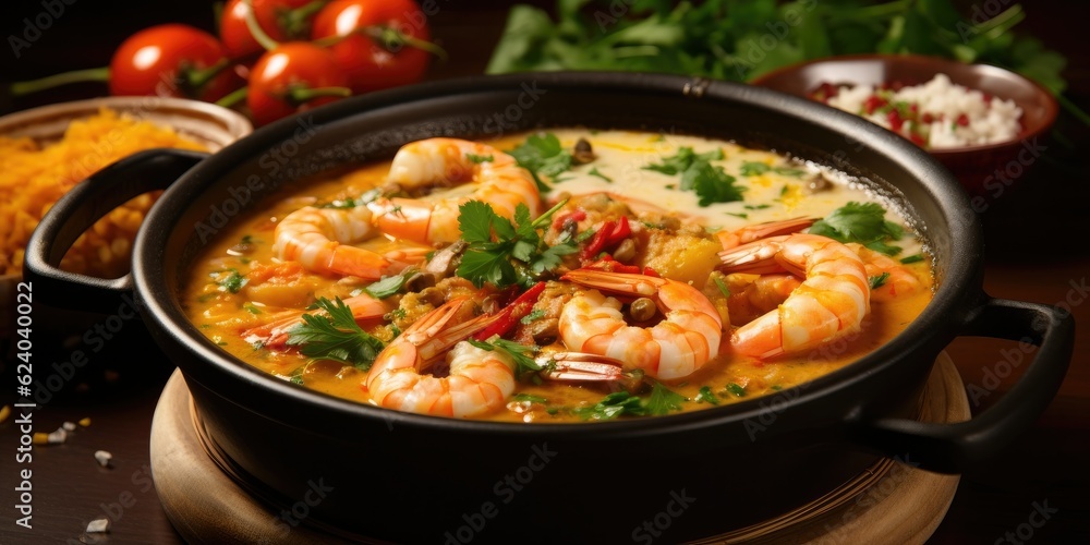 Moqueca Fish and Shrimp - A Delightful Combination in Brazilian Cuisine - Savor the Flavors of the Traditional Dish - Dive into the Culinary Heritage of Brazil   Generative AI Digital Illustration