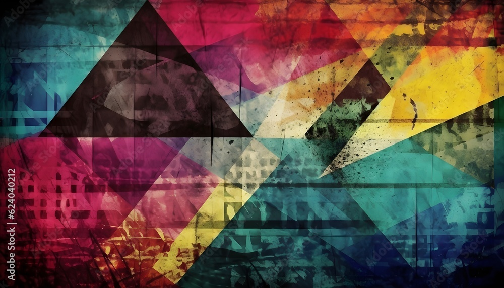 Grungy Abstract Geometric Shapes in CMYK Colors Generative AI Grungy Abstract Geometric Shapes in CMYK Colors Generative AI