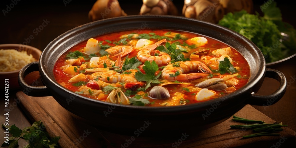 Taste the Essence of Brazil - Traditional Moqueca Baiana - A Fish Stew with a Tomato Sauce Twist - A Modern Design Cast-Iron Roasting Dish - Experience the Authent   Generative AI Digital Illustration