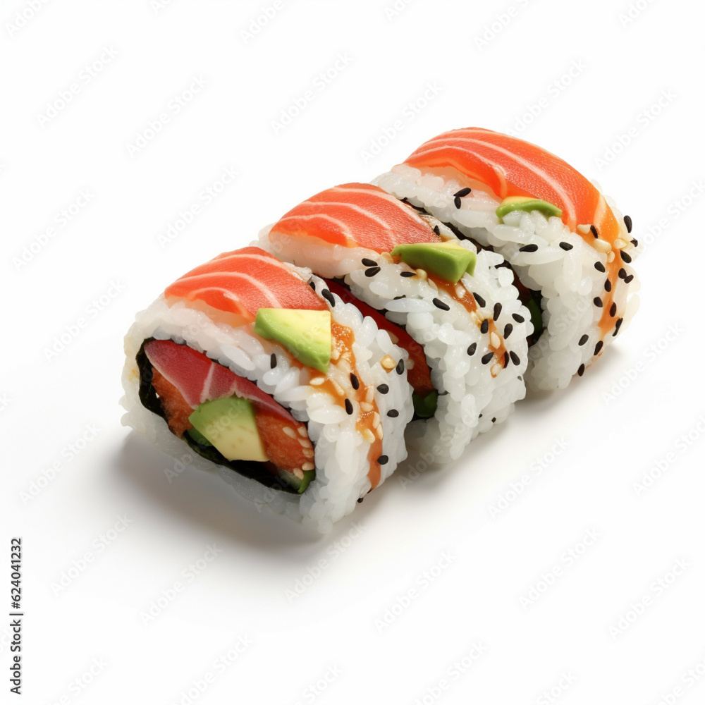 High quality of 3D style design of futomaki sushi with white background High quality of 3D style design of futomaki sushi with white background