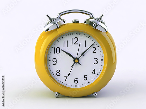Alarm clock on yellow background, 3D rendering