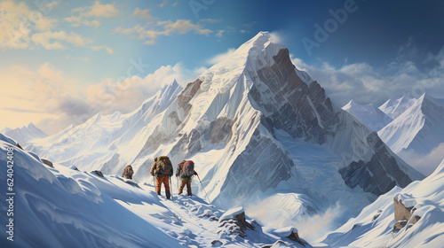 Track record of climbers on a snowy mountainside