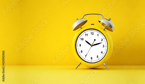 Alarm clock on yellow background, 3D rendering