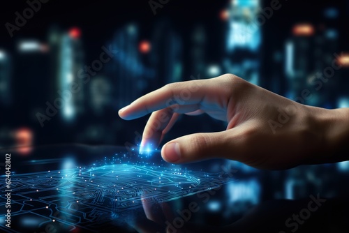 uman hand touching the screen showing digital technology, global internet network, Ai Artificial intelligence