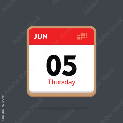 thursday 05 june icon with black background, calender icon