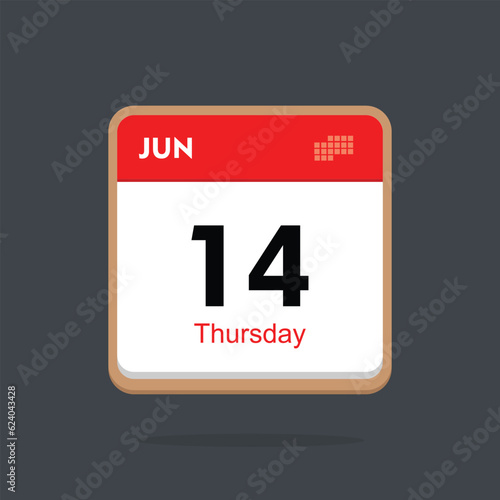 thursday 14 june icon with black background, calender icon