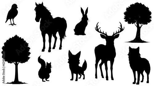 Silhouette set of forest animals
