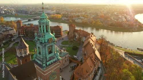 Historic royal Wawel castle in Cracow at sunset, Poland. photo