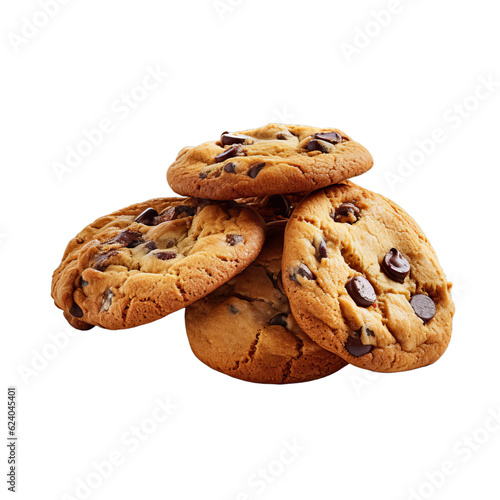 Delicious chocolate chip cookies isolated on a transparent background