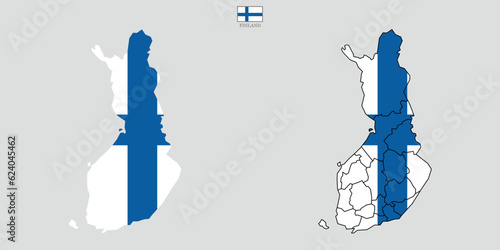 Two Finland map background with states. Finland map isolated on white background with flag. Vector illustration map europe