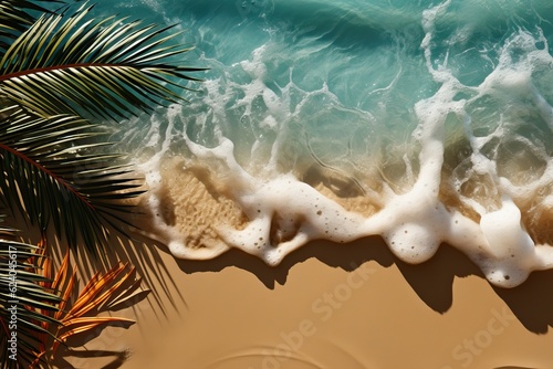 Paysage d'une plage avec des vagues et cocotiers , ia © jp