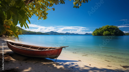 Canoe on the tropical sandy beach, Generative Ai
