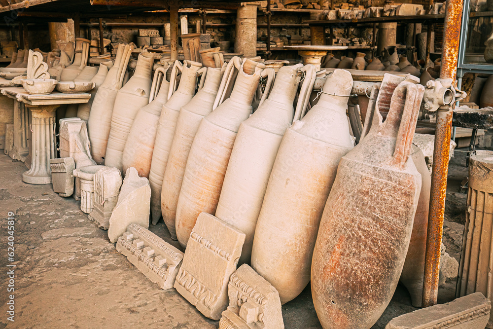 Pompeii, Italy. Artifacts In Granary Of Pompeii Forum.