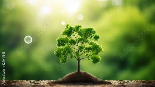 CO2 reducing icon with tree on greenery background for decrease CO2   carbon footprint and carbon credit to limit global warming from climate change  Bio Circular Green Economy concept  Generative Ai
