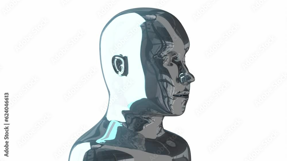 Reflective metallic human face isolated on white background - 3D 4k animation (3840 x 2160 px) Reflective metallic human face isolated on white background - 3D 4k animation (3840 x 2160 px)