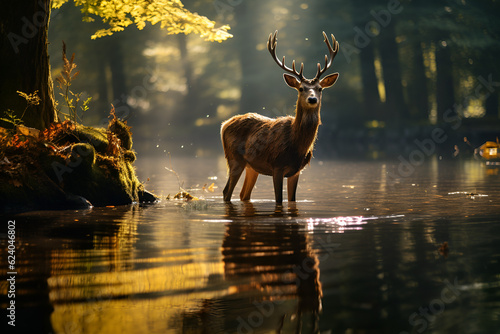 deer in the lake. Generative AI. 