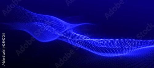 Digital technology background. Dynamic wave of glowing points. Colored music wave. Futuristic background for presentation design. 3d rendering. 3d Widescreen.