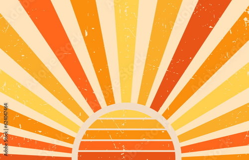 Trendy vintage sun retro background poster, Trendy with bright yellow orang colors, perfect for poster, wallpaper, banner and backdrop