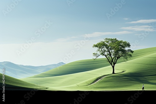 Paysage en couleur  paisible et calme avec des dunes et un arbre  ia