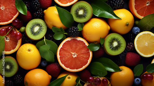 Juicy fruits top view background  Generative Ai