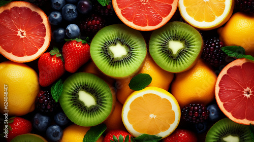 Juicy fruits top view background  Generative Ai