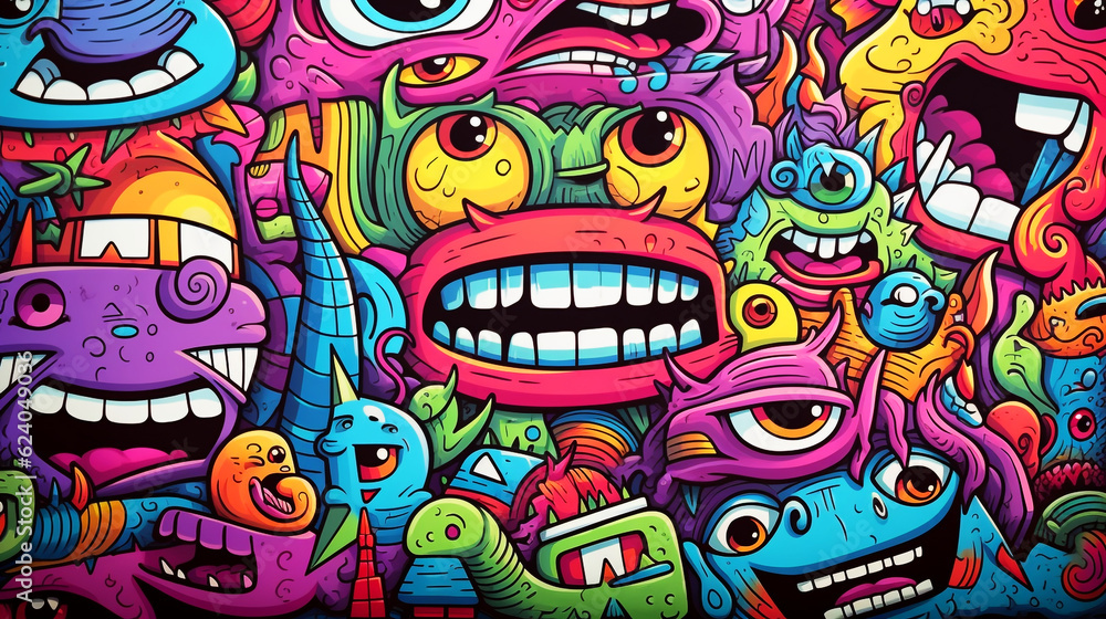 Full of monsters, doodling, drawn by colorful heavy marker