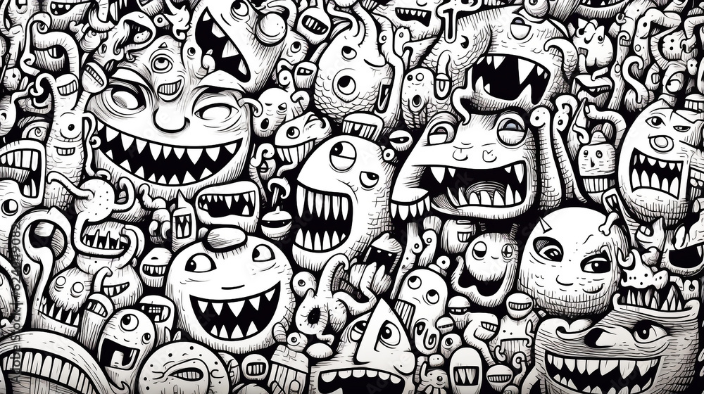 Full of monsters, doodling, drawn by heavy marker