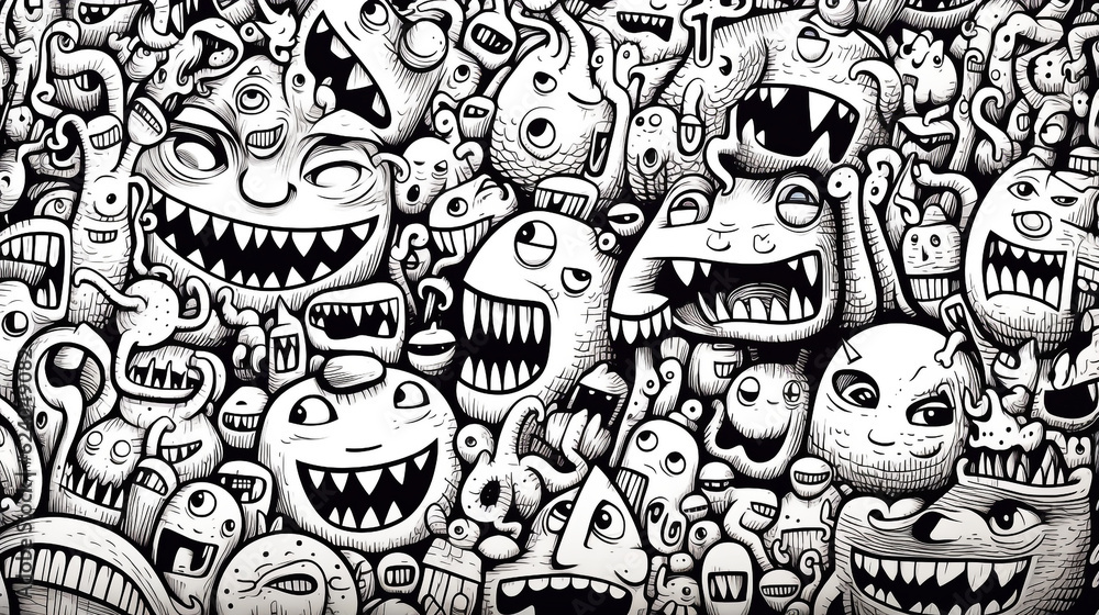 Full of monsters, doodling, drawn by heavy marker Full of monsters, doodling, drawn by heavy marker