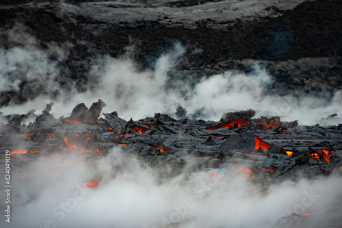 Iceland, Fagradalsfjall volcano eruption 2021. People visit the lava field.