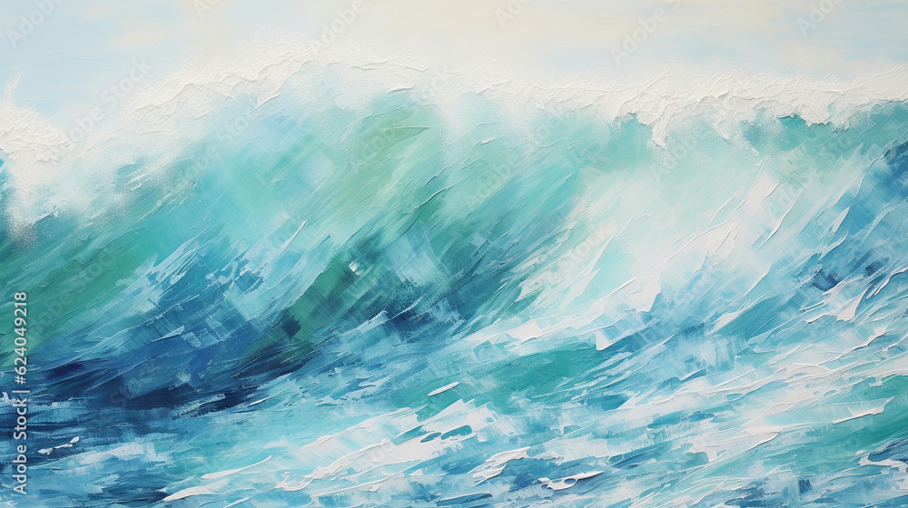 Ocean waves in a textured seascape with rich blues and greens, colorful art, multicolored oil art texture pictures Generative AI