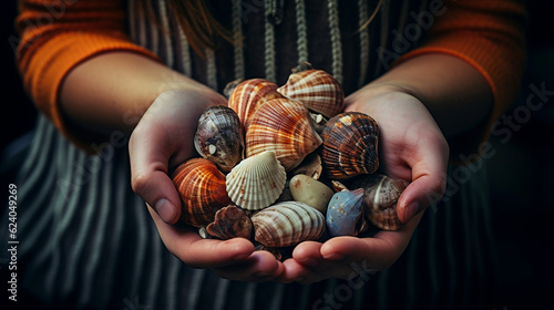 Sea shells in hands, Generative Ai