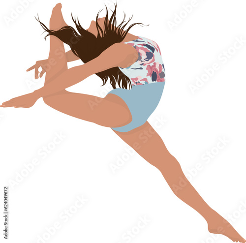 Gymnast girl in colorful sports leotard training