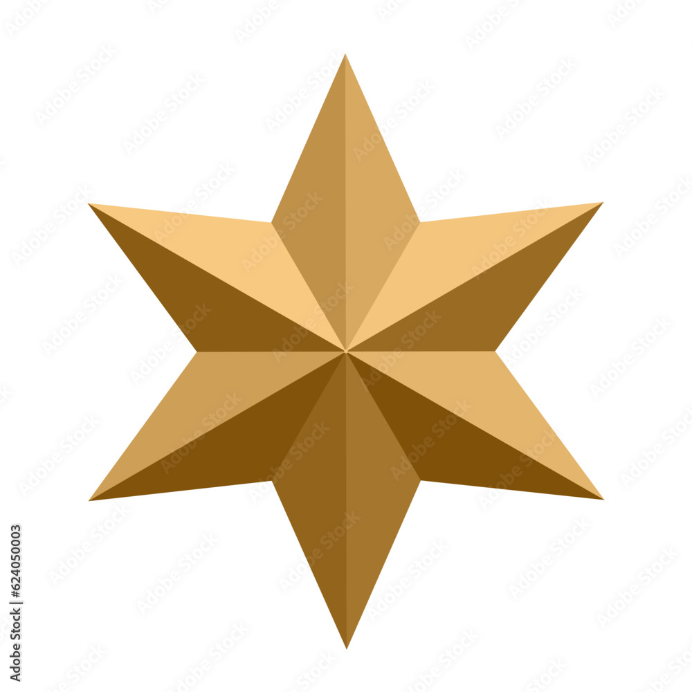 Six pointed 3d golden star icon. Vector illustration Six pointed 3d golden star icon. Vector illustration