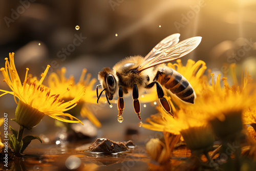 bee on a flower. Generative AI.  © Fahad