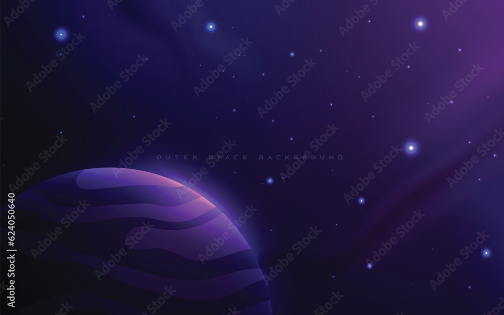 Outer space background with purple planet sparkling light